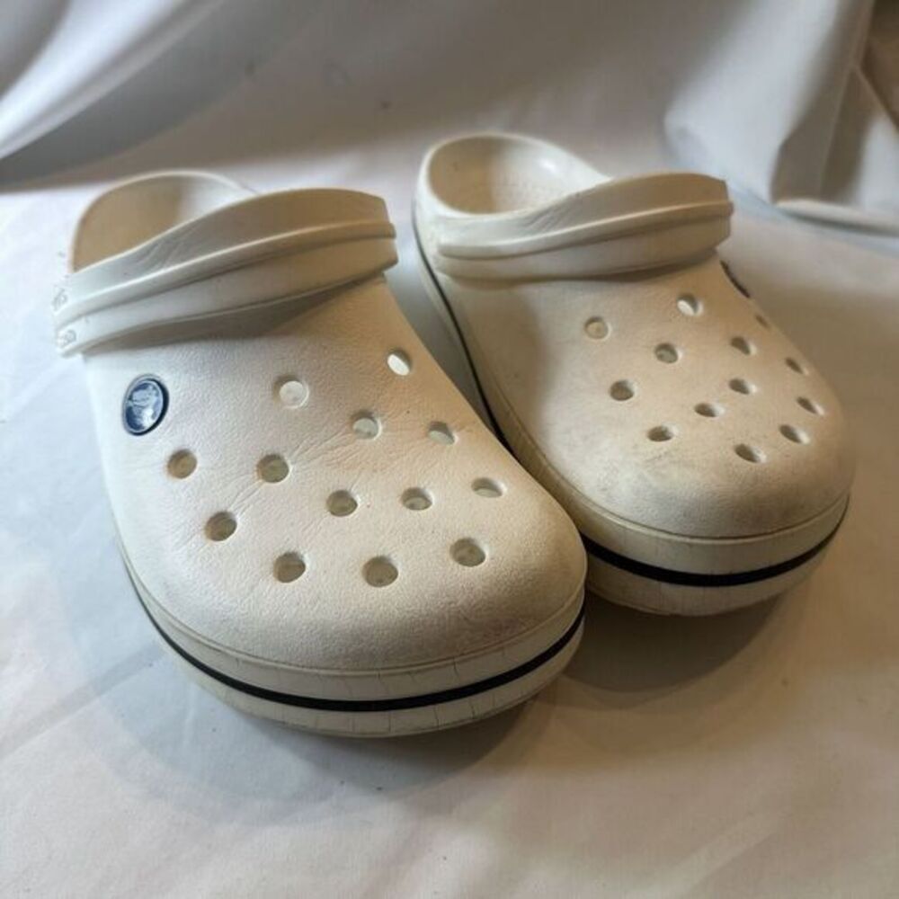 Crocs Crocband Clogs White Black Band CLOG Mens Size 5 Women's‎ 7